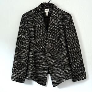 Chicos Blazer 2 Large Black White Open Front Blazer Shiny Professional Classic
